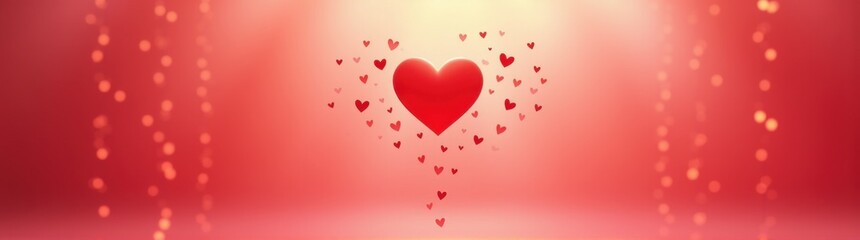 Red heart with many hearts flying around it love background banner copy space