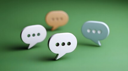 Four colorful 3D speech bubble icons representing communication and digital messages on a green background