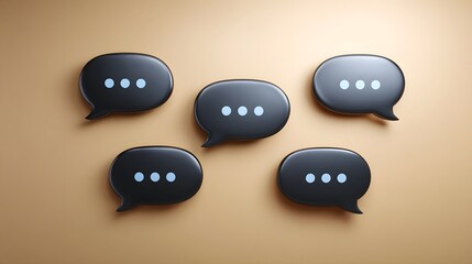 Five black speech bubbles with dots symbolizing digital communication and shared ideas