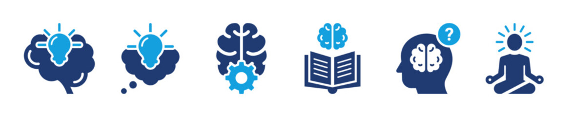 Mind icon set, Solid style, vector illustration