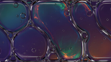 Iridescent oil bubbles in a mesmerizing pattern of shimmering colors and reflective surfaces.