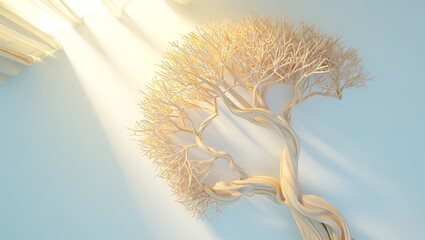 Golden tree with sunlight shining through branches