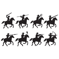 Horseback rider with weapons icons vector 