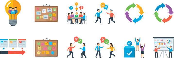 Teamwork and Project Management Flat Icons Set