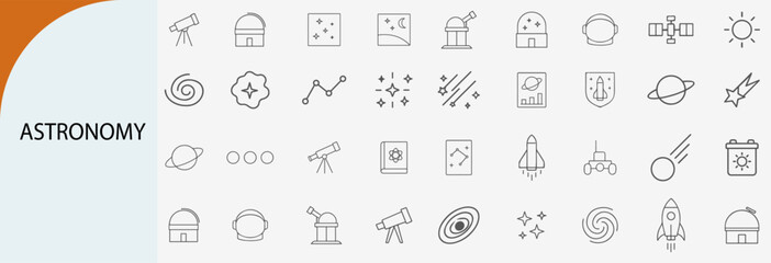 astronomy icon set, minimal line vector design pack