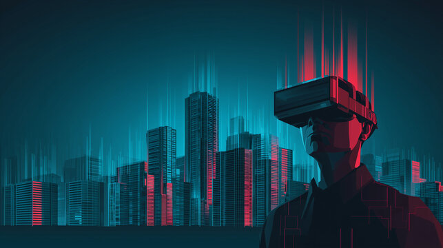 Futuristic City with Virtual Reality Technology Concept - Powered by Adobe