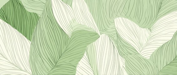 Abstract pattern of overlapping light green and cream-colored leaves