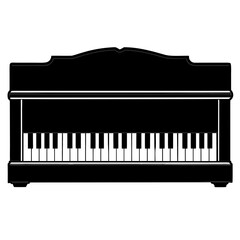 Vector illustration of grand piano keys isolated on white featuring a classic ivory and black musical keyboard instrument for playing jazz melody and harmony in a concert
