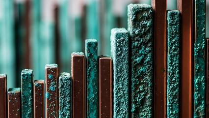 Textured Metal Bars Arranged in Ascending Order Creating a Visually Striking Abstract Pattern