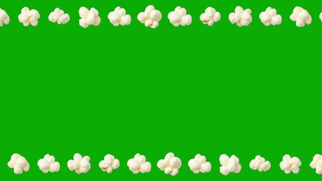 Fresh popcorn decorative frame on green screen background