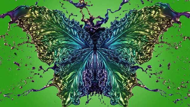 Ethereal Liquid Bloom with liquid transforming into different patterns effect green screen liquid simulations style featuring liquid