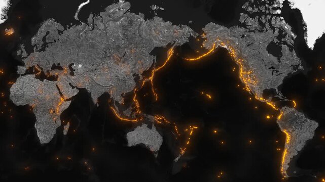 Pacific Ring of Fire Volcanoes Map Animation