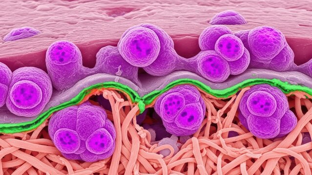 Detailed Cross Section of Skin Cancer Cell Proliferation and Tissue Invasion Ion-abrasion SEM