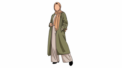 Fashionable Muslim Woman Wearing Hijab and Modest Outfit.