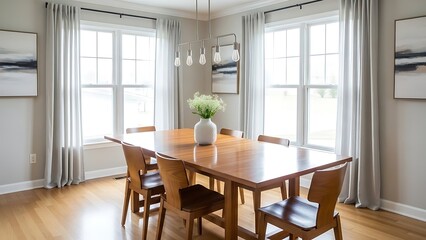 Fototapeta premium Modern dining room with wooden table and chairs 3