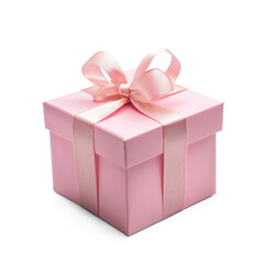 Obraz premium A beautifully wrapped gift box, tied with a shiny satin ribbon. full length isolate on transparent background