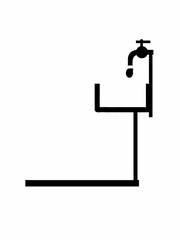 Fototapeta premium Simple black line drawing of a faucet with water drop