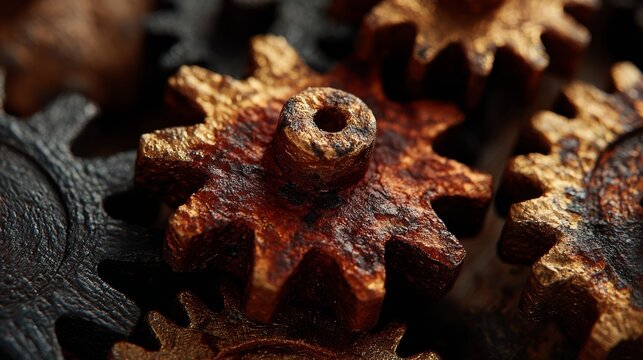 Rusty Gears Closeup Mechanical Parts.