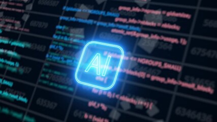 Artificial intelligence AI glowing with digital programming code background for futuristic technology concept. - Powered by Adobe