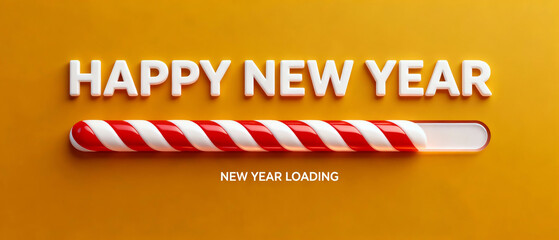  "Happy New Year Loading" Progress Bar with Candy Cane Stripe Design on Vibrant Background