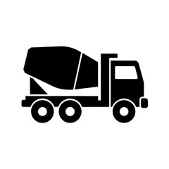 cement mixer truck icon black silhouette vector illustration on transparent background