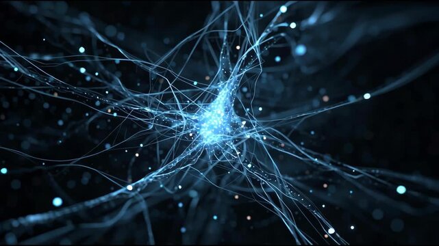 Neural network artificial intelligence digital connection glowing blue lines abstract technology futuristic data science innovation energy flow dynamic movement complexity web communication