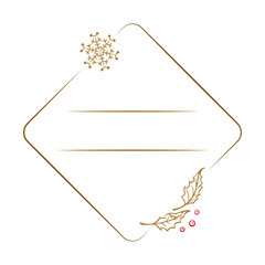 Christmas rotated square frame with holly and snowflake