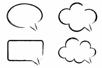 Hand drawn speech bubbles and text boxes in simple black and white style