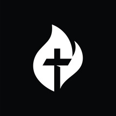 fire flame and church cross logo design template
