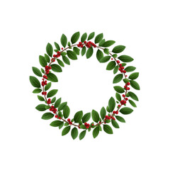 wreath of realistic bay leaves. A realistic green round laurel wreath made of branches with green leaves and berries on a white background. Vector