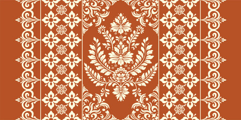 Ethnic Motifs Ikat floral paisley embroidery floral. ikat Saree Sarong oriental pattern traditional.Ikat embroidery style abstract embroidery design for texture,fabric,clothing,wrapping,decoration © Thitichot