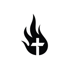 minimalist flame fire blaze and church cross logo design graphic vector