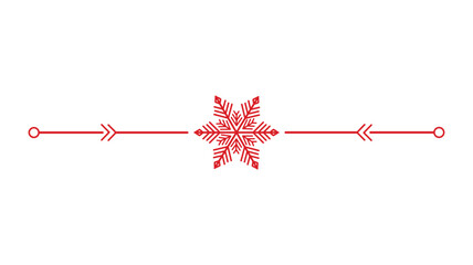 Decorative holiday separator line featuring a central red snowflake and geometric accents isolated on white
