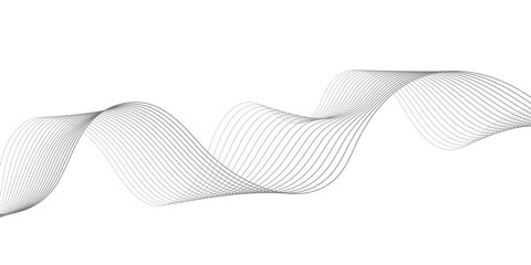 Abstract smooth wave on a white background. Dynamic sound wave flowing wave lines. Abstract background with silver waves for banner. Medium banner size. Vector background with lines. Victor 10 