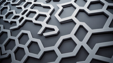 Abstract background featuring an intricate pattern of interconnected metallic hexagons
