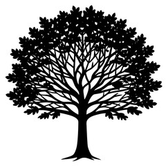 A minimalist vector tree silhouette illustration featuring an oak branch and seasonal leaves designed for nature environment symbols across spring, summer, autumn, and winter art decorations