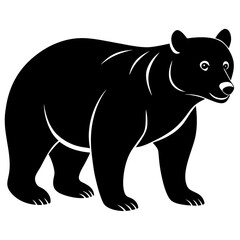 A cute black bear cub illustrated as a simple black vector drawing © MDABDUL