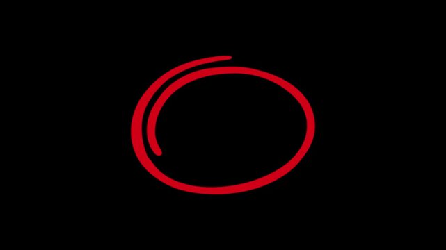 Hand-drawing circle animation black background, hand drawn red circle highlight animation. 