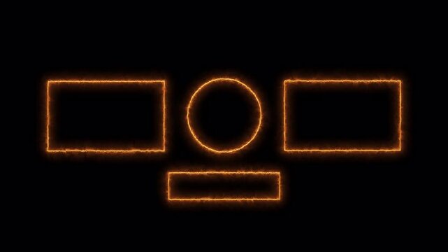 Orange Neon Social Subscribe Callout Animation with Rectangle Button Frames Center Circle Icon and Lower Bar on Black Background