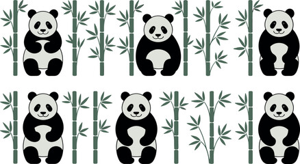 Cute panda bears with bamboo seamless pattern vector illustration on white background © REYAD