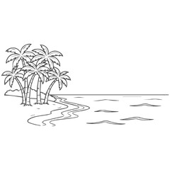 Tropical Beach with Palm Trees Hand-drawn