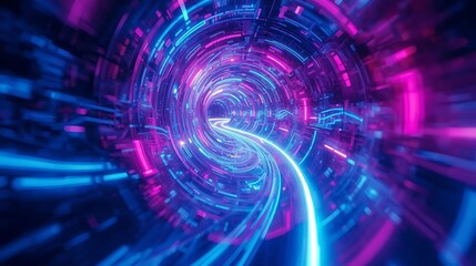 Abstract Neon Tunnel with Glowing Blue and Pink Lights.