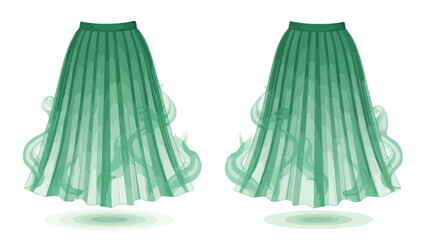Elegant Pleated Teal Skirt with Flowing Ribbon Embellishments on a White Background.