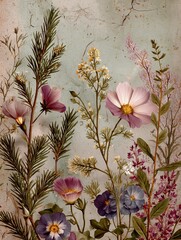 Elegant and romantic watercolor botanical pattern featuring wild flowers