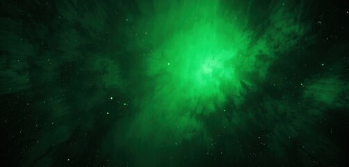 Fototapeta premium Luminous Green Nebula with Bright Stars in Cosmic Space Background