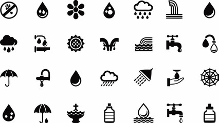 Obraz premium A collection of diverse weather and water related icons in black and white