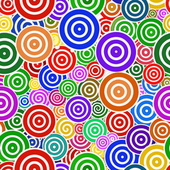 Colorful concentric circles create a vibrant and playful repeating pattern background