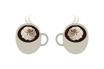 Hand-drawn illustration of hot chocolate with marshmallows isolated on a white background