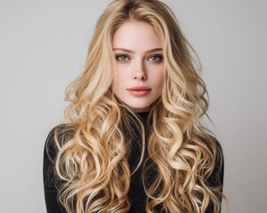 Stylish Young Blonde Woman with Wavy Hair and Flawless Makeup in Trendy Fashion Setting