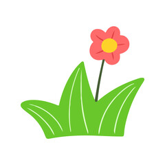 Cute Cartoon Flower and Green Grass Illustration
